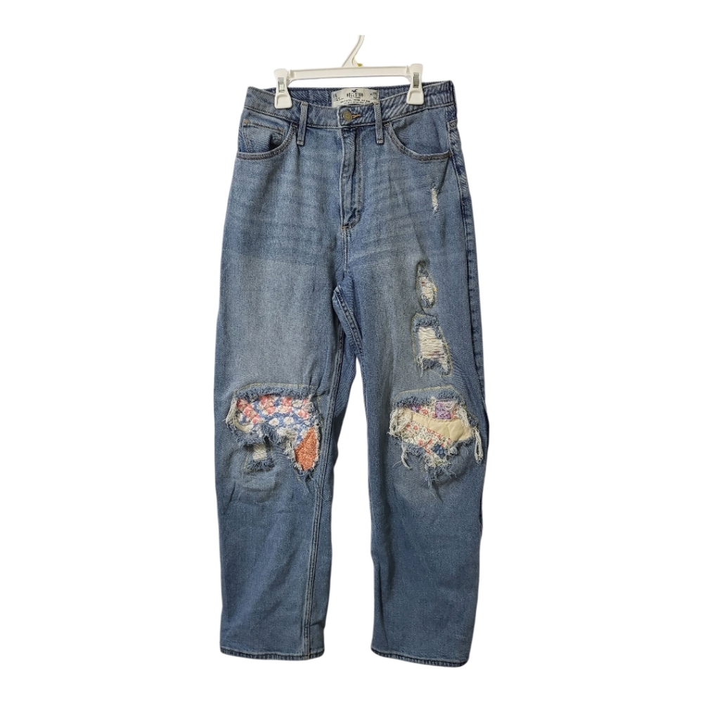 Upcycled Hollister Ultra High‎ Rise Dad Jeans Patchwork Quilt Mended W27 L29